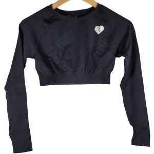 WOMENS BEST Move Seamless Long‎ Sleeve Crop Top Black Medium Athletic Workout